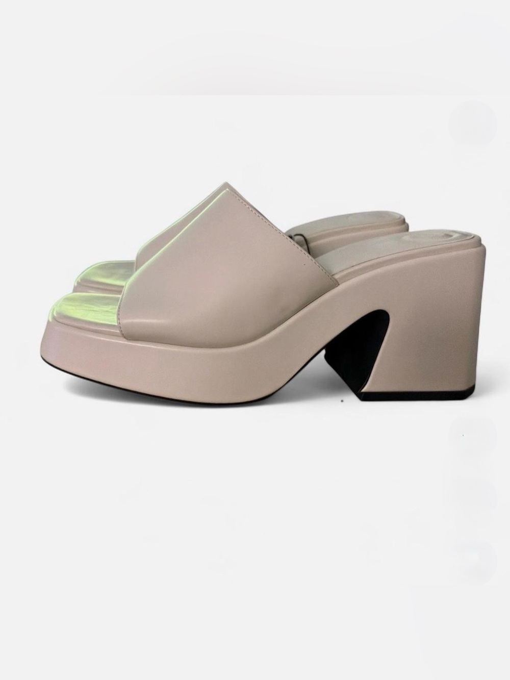 Zara Cream Platform Mule Heels with Cutout Block Heel